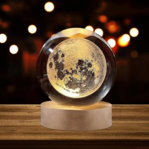 3d galaxy crystal ball lamp with wooden led base – decorative night light (only moon shape)